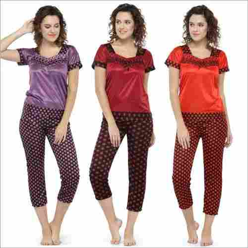 Short Sleeves Polka Dot Print & Satin Top Pyjama Set Loungewear Nightwear