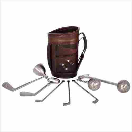 Brown Leather Golf Bar Set