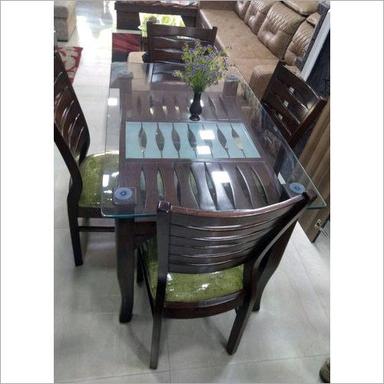 Eco-Friendly Glass Top Wooden Dining Table Set