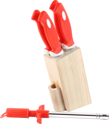 Red Wooden 5 Pcs Knives Set With Ss Lighter