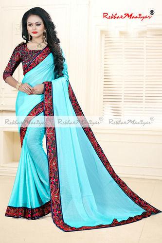 Georgette Embroidery Bordered Silk Sarees With Blouse