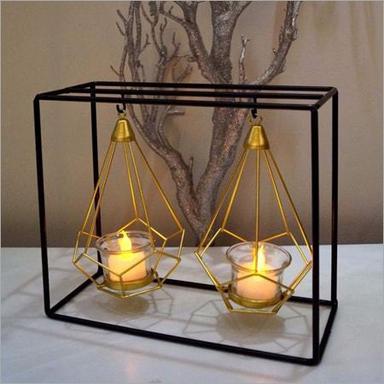 Painting Black And Gold Metal And Glass Candle Holder
