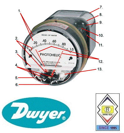 Dwyer A3004 Photohelic Pressure Switch Gauge Range 0-4.0 Inch w.c.