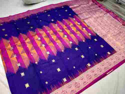 Banarasi Tie and Die Saree Blue With Pink Combination