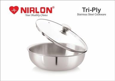 Nirlon Stainless Steel Tri Ply Deep Fry Pan Tasla And Deep Kadai With Lid And Deep Tasla Triply Cookware Interior Coating: Rust Proof Interior