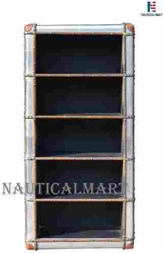 NauticalMart Aluminum Cabinet Bookshelf - Vintage Aircraft Aviator Bookcase