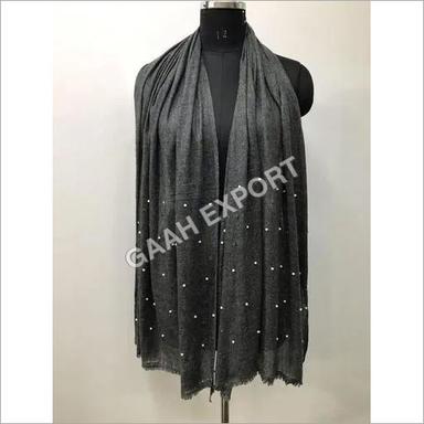 Machine Made Natural Pashmina With Pearls Stole