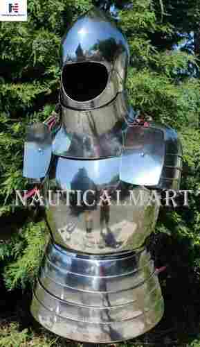 Nauticalmart Medieval Steel Breastplate Pauldrons With Armor Helmet Wearable Costume