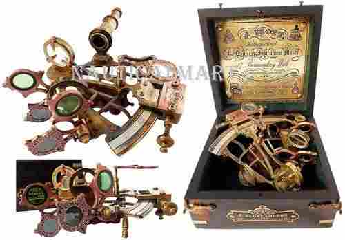 Nauticalmart Brass Ship History Sextant With Hardwood Box