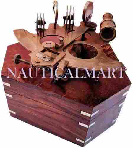 Nauticalmart Antique Nautical Brass Maritime Sextant With Premium Solid Hard Wood Crafted Box | Sailor's Pirate Decor Gift