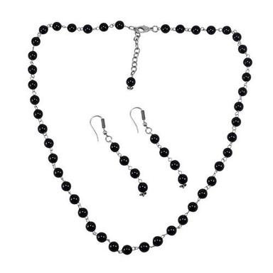 Black Quartz Silver Necklace Set Pg-156685 Size: 0.6X47 Cm.