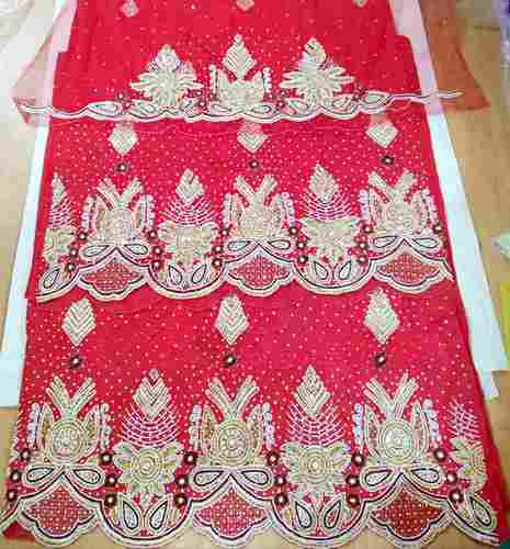Nigerian Traditional Wedding Beaded Red George Wrapper Taffeta Dress Material