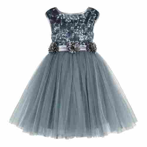 Kids Sequence Embellished Grey Party Wear Frock