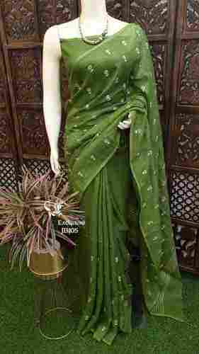 Embroidery work Linen Saree