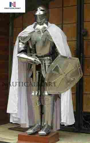 Knight Suit of Armor Medieval Reenactment Wearable Metallic One Size Halloween, Shield, Cape, Chainmail