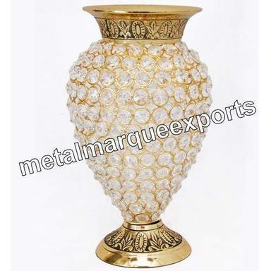 Brass Crystal Beaded Flower Vase Application: Home Decor