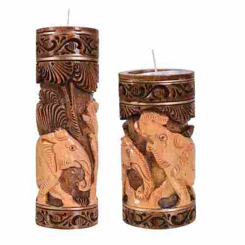 Brown Colour Wooden Animal Carving Candle Holder