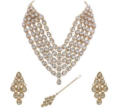 White Glamorous Design  Rose Gold Plated Multi Line Necklace Set For Women & Girls