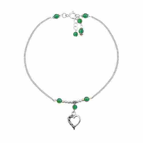 MZ AT-20101 Natural Green Onyx Round Gemstone Beaded Anklet 925 Sterling Silver chain Anklet For Girls