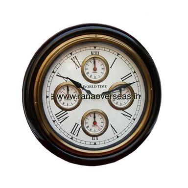 Antique Look Wall Clock with World Time 5 Countries Time