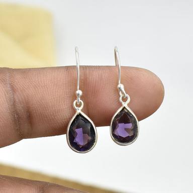 Natural Purple Amethyst Quartz Pear Shape Gemstone Earring 925 Sterling Silver Dangle Drop Fashion Earring Gender: Women