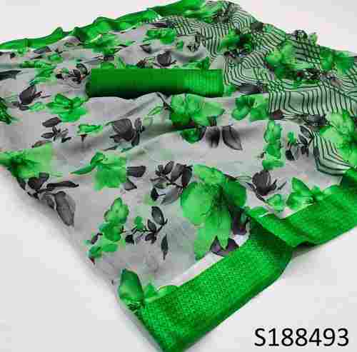 Flower Print  Green Saree
