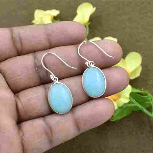 Natural Chalcedony Gemstone Earring 925 Sterling Silver Dangle Drop Fashion Earring