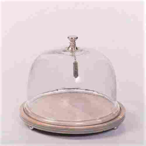 Rnd Cake Dome With Wooden Base