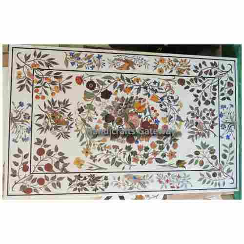 Antique White Marble Pietra Dura Design Table Top