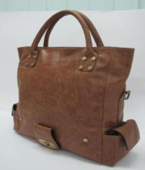 Brown Leather Hand Bag Size: 40X30 X6Cm