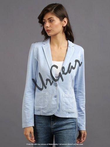 Women Sky Blue Solid Jacket Decoration Material: Cloths