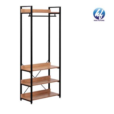 Steel Frame+Mdf Board Industrial Wood Wardrobe Garment Rack For Hanging Clothes And Storage