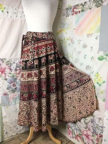 Multi Color Cotton Wrap-Around Elephant Long Full Skirt