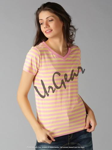 Pink Womens V Neck T-Shirt