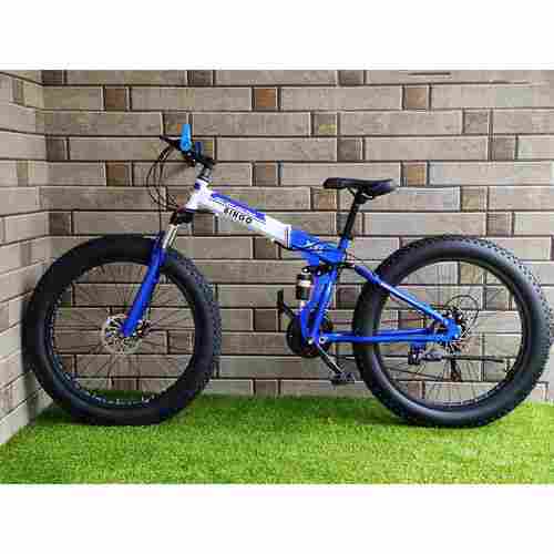 BLUE WHITE 21 GEARS FAT FOLDING BICYCLE