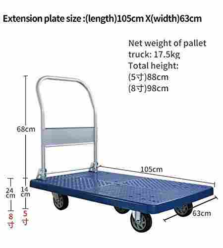 Platform Trolley Portable Dolly Cart 500 Kg Capacity Blue  5 Wheel 105 x 63 x 68 cm