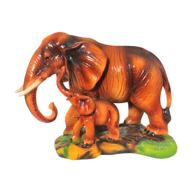 Multicolor Polyresin Mother And Baby Elephant Decorative Statue