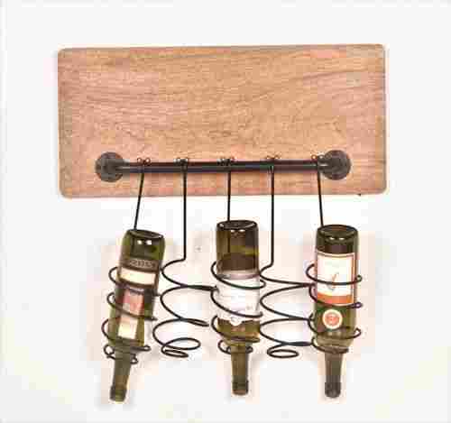 Wall Bottle Stand Wooden With Metal Stand