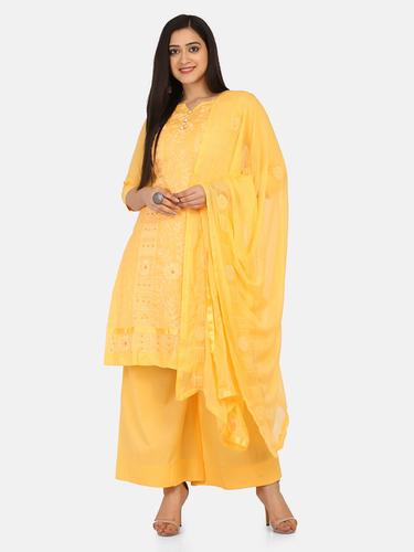 Yellow Unstitch Salwar Suit Sets