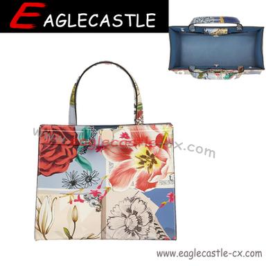 Can Be Choose Female  Handbags Multi Color Printed Customized Pu Ladies Tote Bag