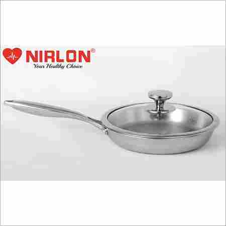 22 Cm Nirlon Platinum Tri-Ply Stainless Steel Frying Pan With Glass Lid