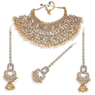 Anniversary Indian Bridal White Kundan Choker Necklace Earring With Maangtikka Jewellery Set