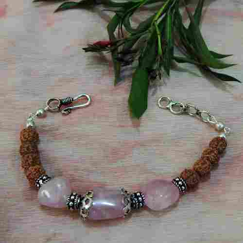 Rose Quartz Tumble Rudraksha Beads Bracelet