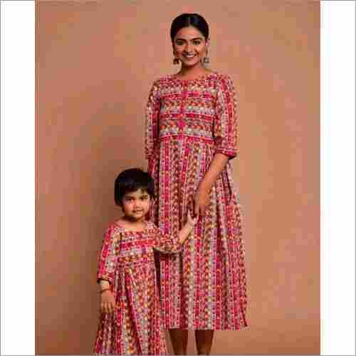 Mother And Daughter Cotton Frock Combo Set