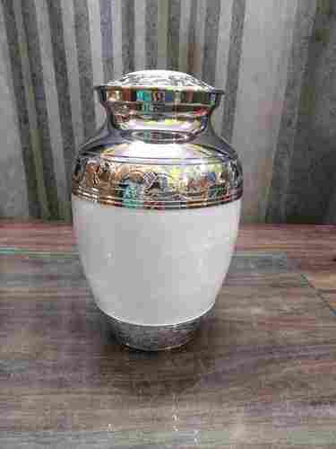ALUMINIUM WHITE CRTEMATION URN FOR HUMAN ASHES IN HANDICRAFTED FUNERAL MEMORIAL URN