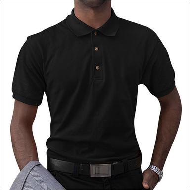 Black Mens Cotton Collar T-Shirt
