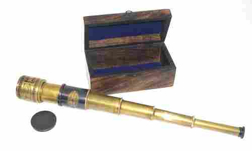 Brass Handheld Telescope With Wooden Box
