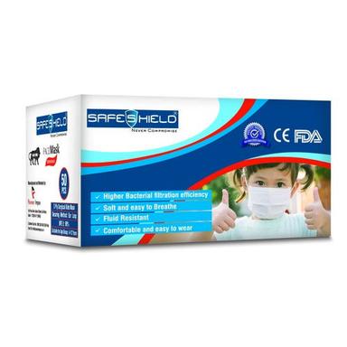 White Safeshield 3 Ply Disposable Kids Face Mask