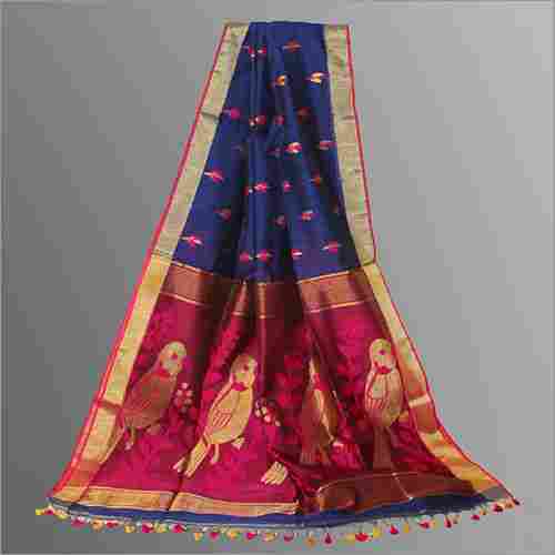 Ladies Royal Blue Handloom Silk Saree