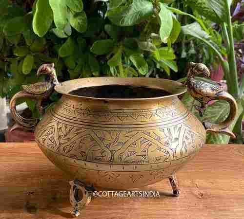 BRASS FOOTED WITH PEACOCK HANDLE PLANTER